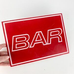 Vintage Hard Plastic Red White Bar Sign Home Bar Man Cave Gallery Wall Art
